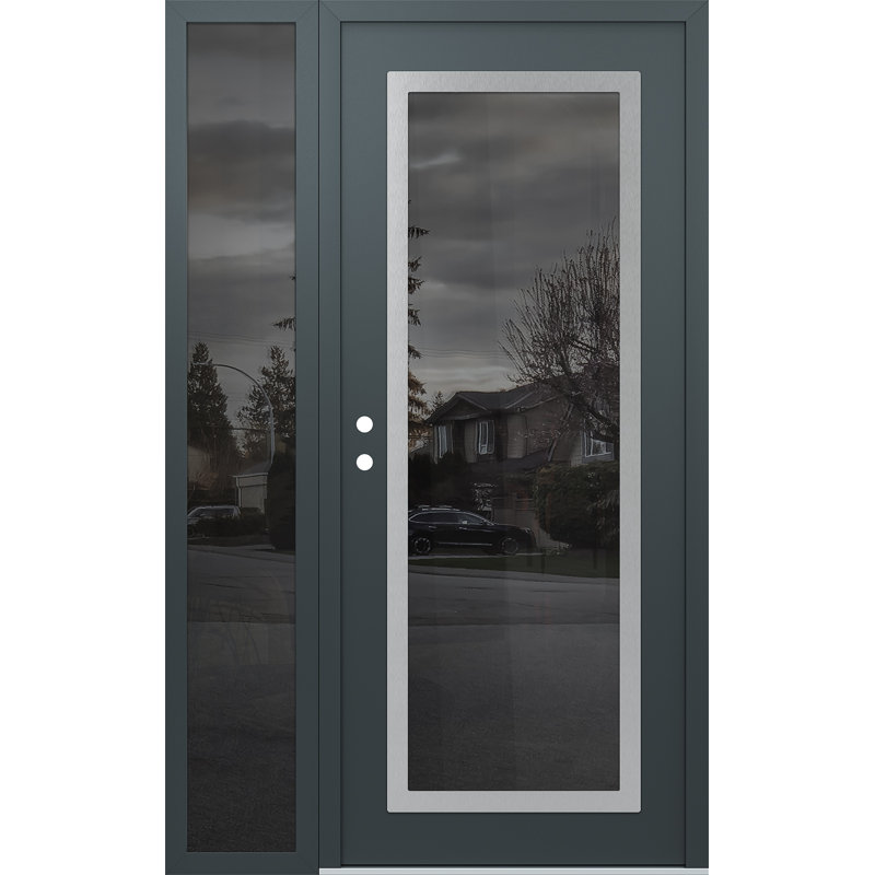 Panneau d'entrée en acier argenté anthracite / anthracite avec panneau latéral pré-monté, Gauche, L 53,25 po x H 81,69 po