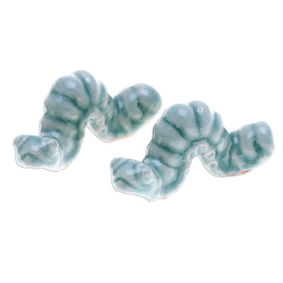  Handmade Serene Wiggles Celadon Ceramic Figurines (Pair)