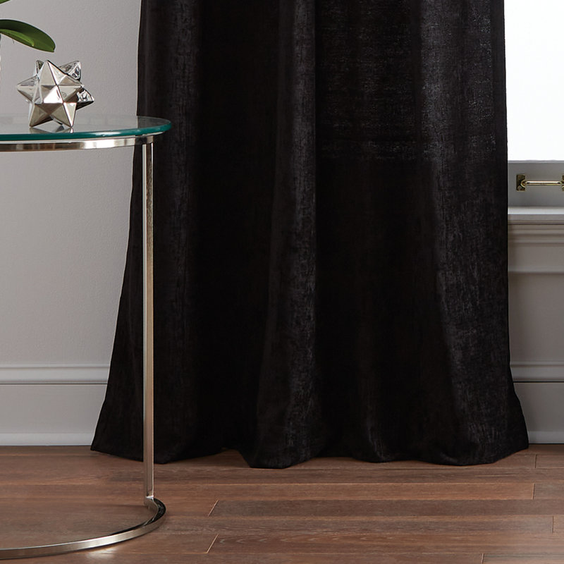 Black Polyester Room-Darkening Pleated 84" Window Curtains