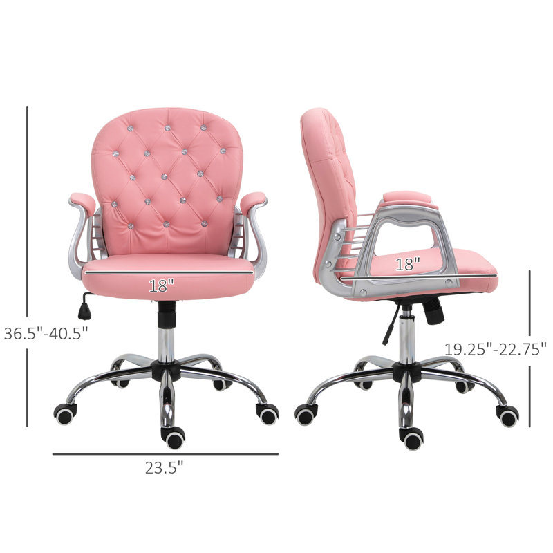 Home Office Chair, Button Tufted Desk Chair With Padded Armrests, Adjustable Height And Swivel Wheels, Pink