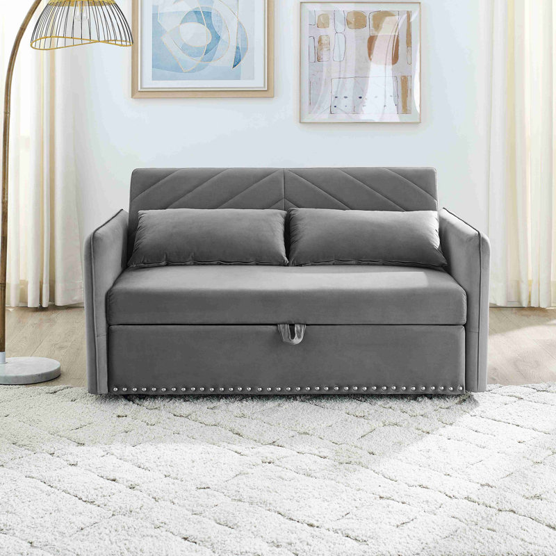3-In-1 Velvet Sleeper Sofa Bed, Gray Velvet