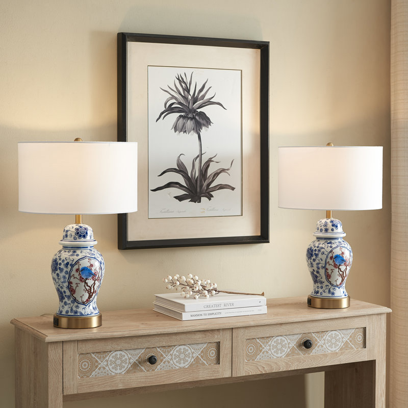 Juno 21.5" Ceramic Dimmable Table Lamp Set With USB Ports & type C
