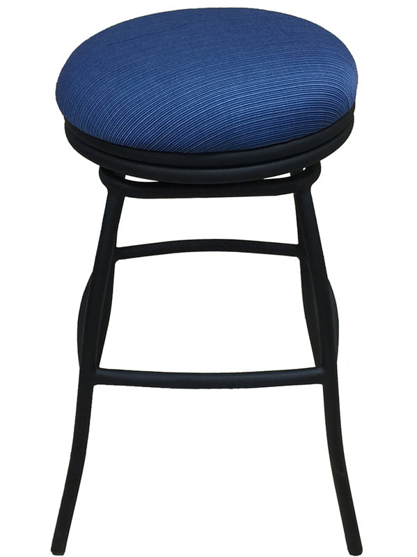 Bonnie Metal Outdoor Stool with Cushion, Black/Valley Denim, 30" H x 19" W x 19" D
