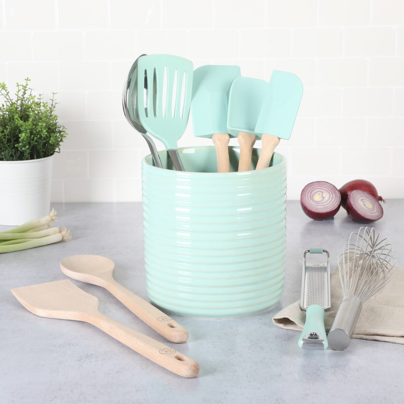 Martha Stewart 10 Piece Tools and Gadget Set W/ Ceramic Crock - Navy Blue, Blue