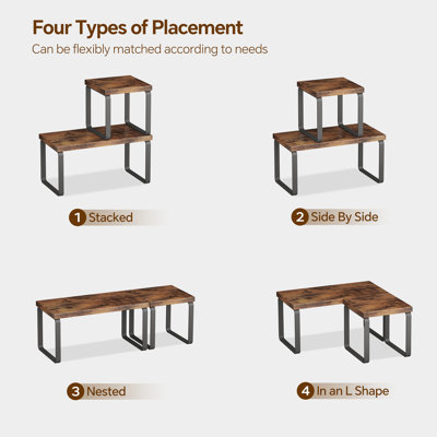 2 Sets Wooden Desktop Organizer Shelf, 2-Tier Adjustable Freestanding Bookshelf Desk Shelf, Stackable Desk Organizer for Office, Dorm, Bedroom, Space Saving, Easy Assembly, Rustic Brown