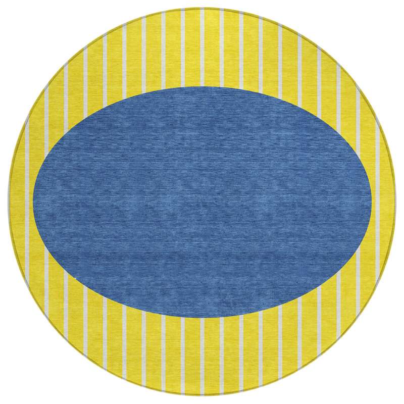 Machine Washable Indoor/Outdoor Chantille ACN994 Yellow Area Rug, Round 8'