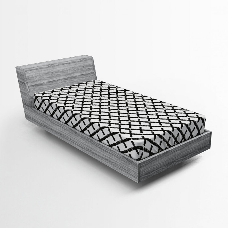 Microfiber Geometric Fitted Sheet, Twin Fitted Sheet, Black/White Geometric