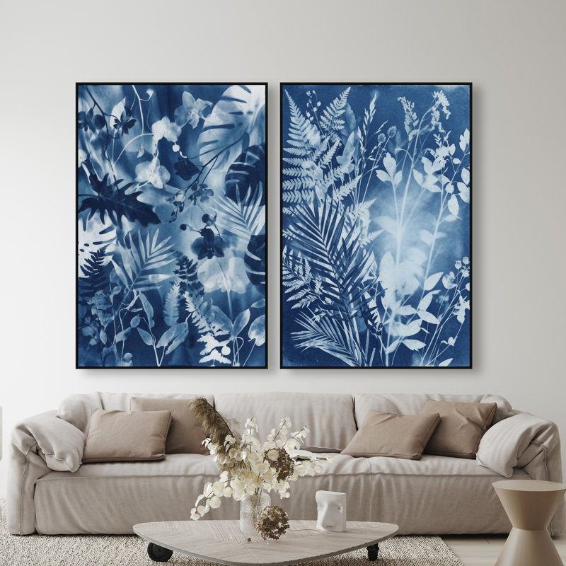 Blue Folliage Set Set by Oliver Gal, 37"H x 55"W, Black Floater Frame