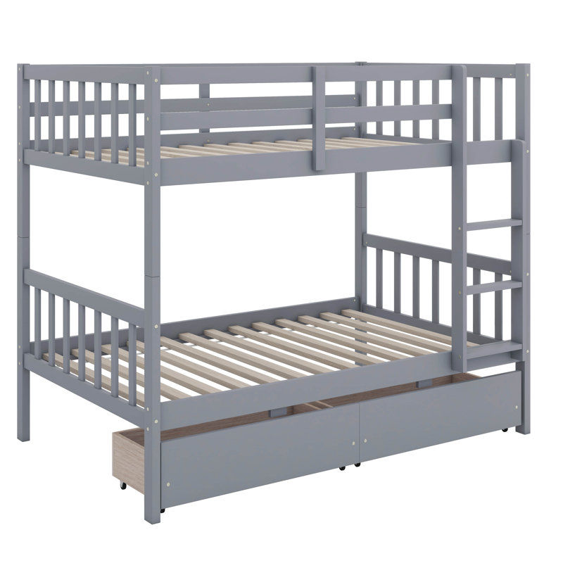 Lit superposé simple au-dessus de simple avec tiroirs doubles, configuration de lit simple transformable, gris