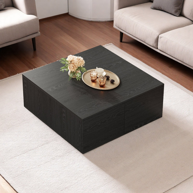 Table basse 33,2 "carrée en MDF avec 4 tiroirs, Noir