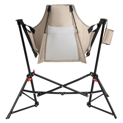 Camping Chair, Portable Folding With Pillow & Cup Holder, For Lawn Activity, Khaki  2Pcs Chair Camping, Rocking Comfortable Design,