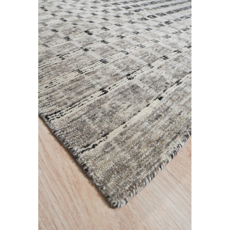 Gray Hand-Knotted Wool Fading Gridwork Geometric Modern Contemporary Carpet Rug, 8' x 10'
