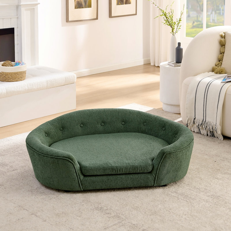 Canapé pour chien surdimensionné ovale semi-fermé, Vert olive
