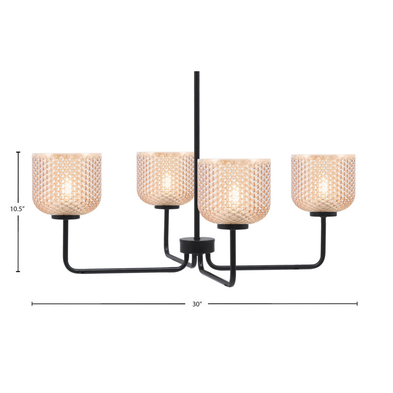Lustre 4 lumières Sandia illustré en finition noir mat avec verre texturé ambre de 6 po