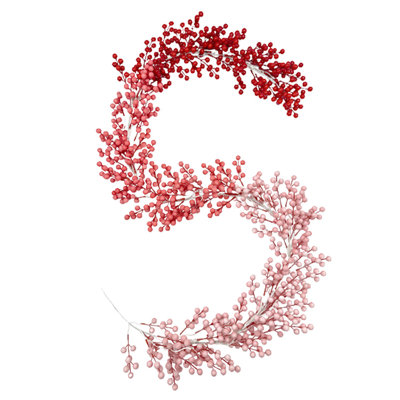 Ombre Color Red Berry Garland, 6.56FT Flexible Artificial Valentine's Day Holly Berry Vine, Winter Berry Garland for Mantle Xmas Tree Window Door Hanging Indoor Outdoor Holiday Decoration, Spring Decorations