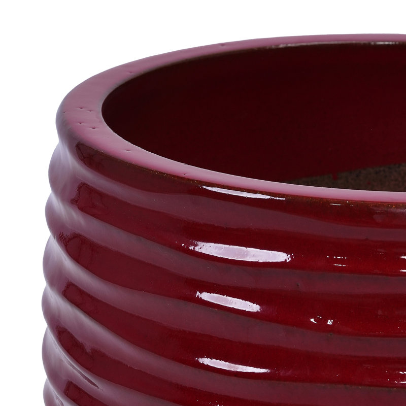 Pot de fleurs en céramique moderne avec trou de drainage, pâte de haricots rouge, durable pour une utilisation intérieure et extérieure
