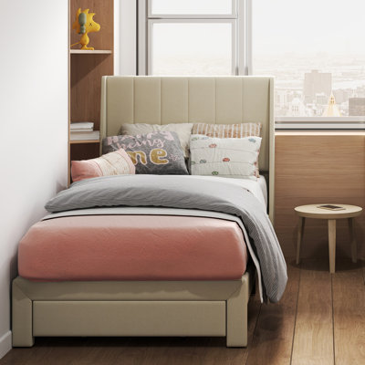 Structure de lit rembourrée avec tiroirs de rangement et port USB Type-C pour chambres d'adolescent