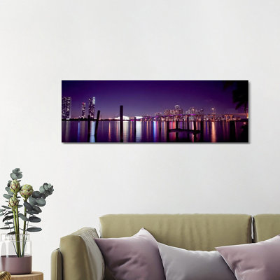 Miami Skyline Cityscape 1 Piece Wrapped Canvas Panoramic Wall Art