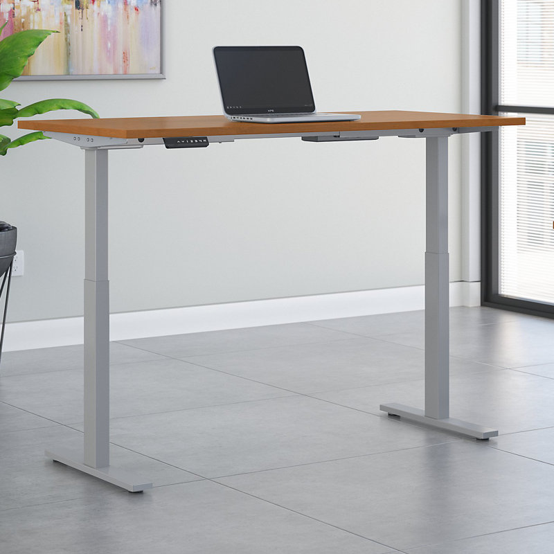 Adjustable Metal Base Standing Desk, Sand Oak/Black, 47.68" H x 59.45" W x 29.37" D