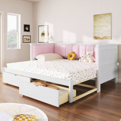 Twin XL to King Size Daybed with Storage Drawers and Upholstered Backrest