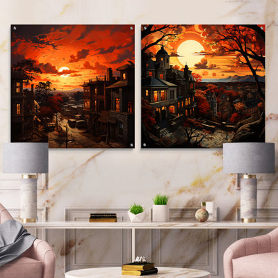Village Harlem Horizons At Sunset - Harlem Renaissance, ensemble d'acryliques muraux en acrylique sur verre
