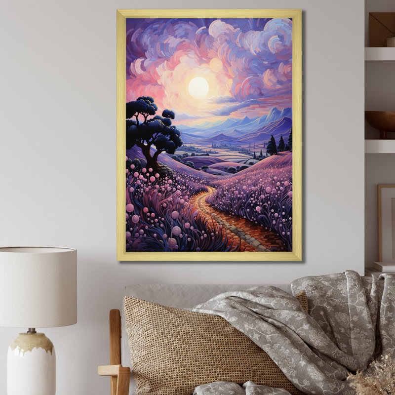 Décoration murale en toile Vangogh lavande Fields Pointillism I - Vangogh, H 32 po x l 16 po x P 1 po, Cadre doré simple