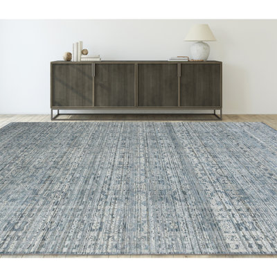 Tapis abstrait noué à la main en argent / gris