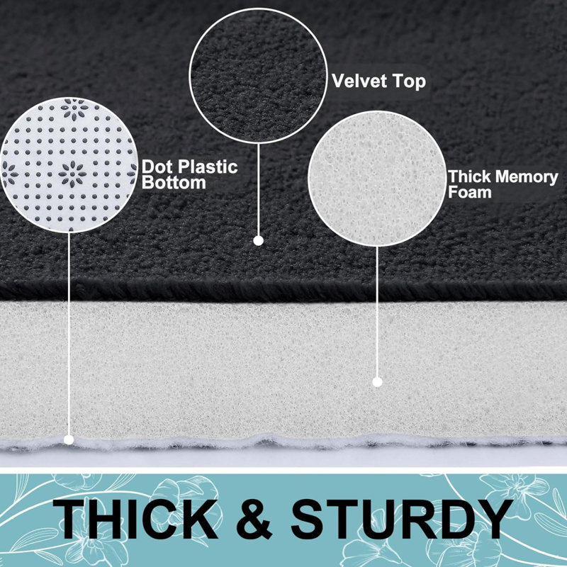 Chukri Memory Foam Non-Slip Bath Rug, Black