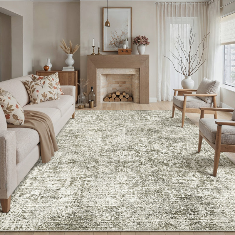 Tapis rétro taupe, Taupe, Rectangulaire 8 pi x 10 pi