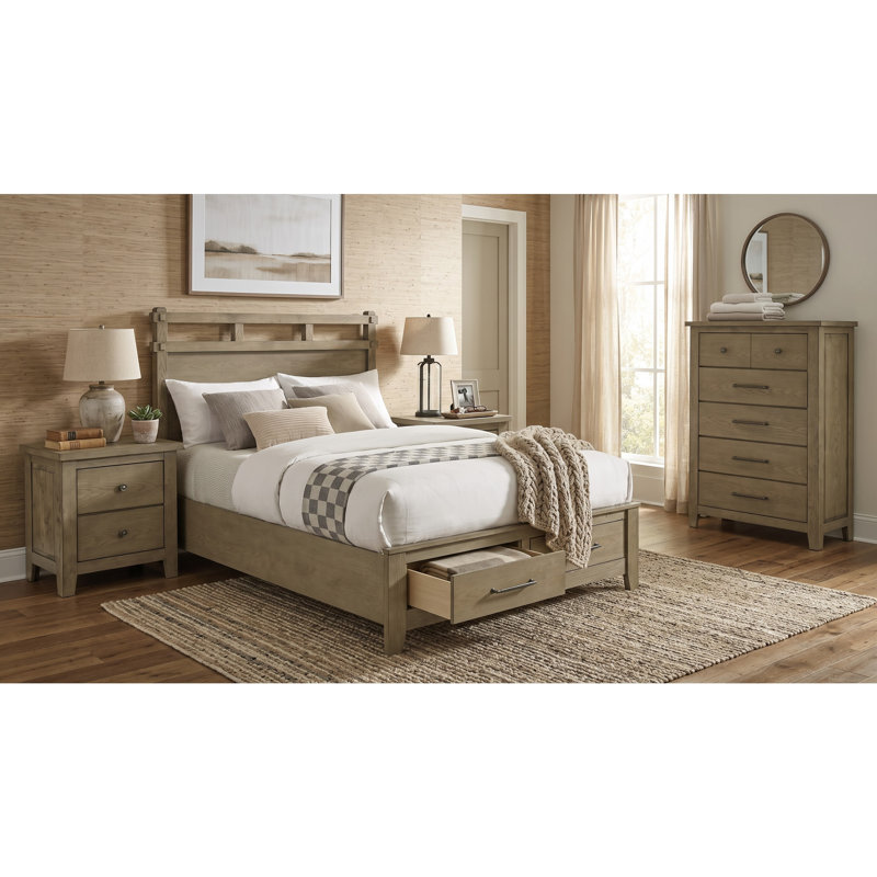 Hartley Vineyard Oak Queen 4-Piece Bedroom Set, 4 Pcs: Bed, Dresser, 2 Nightstands