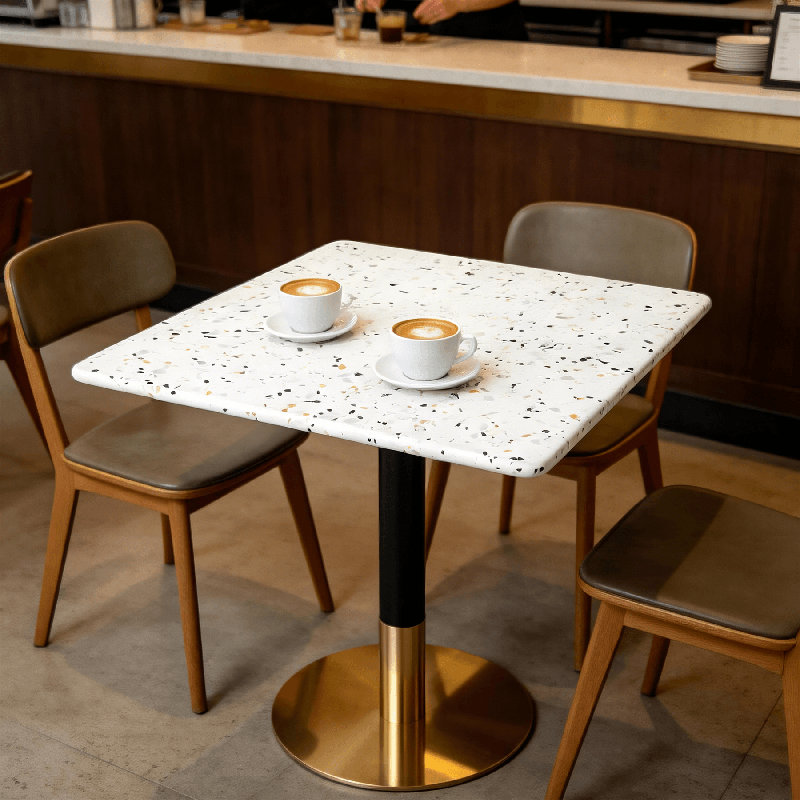 Table carrée 24 po en terrazzo de qualité commerciale pour la boulangerie, le café, le restaurant et les petits espaces