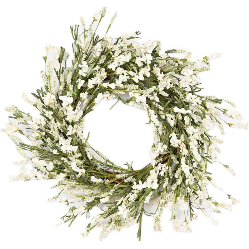 26" Blossom Wildflower Spring Front Door Wreath, Green/White