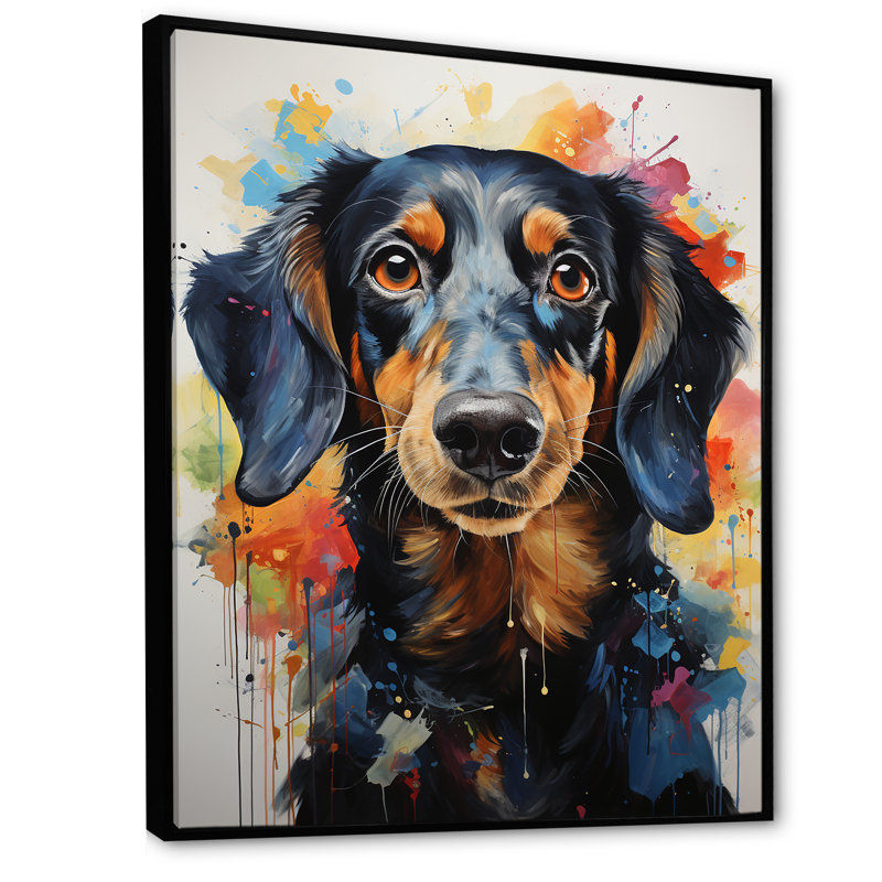 Impression sur toile de teckel, impression de chien mignon - Dachshund Delight VI, Cadre flottant noir