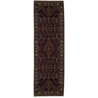 Hand-Knotted High-Quality Red and Navy Runner