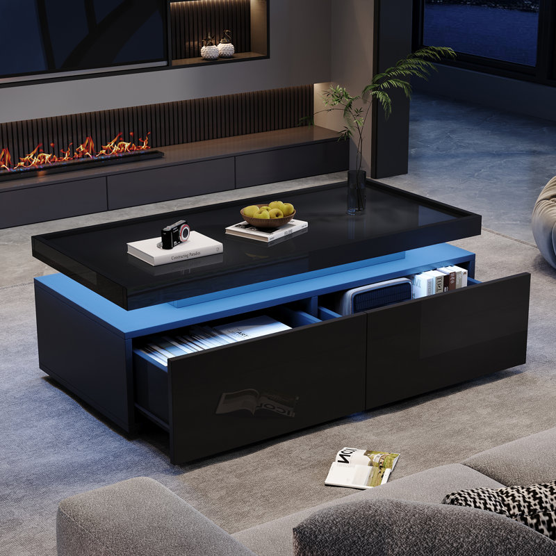 Table basse moderne 37,4 pouces avec éclairage DEL et beaucoup de rangement Olivara