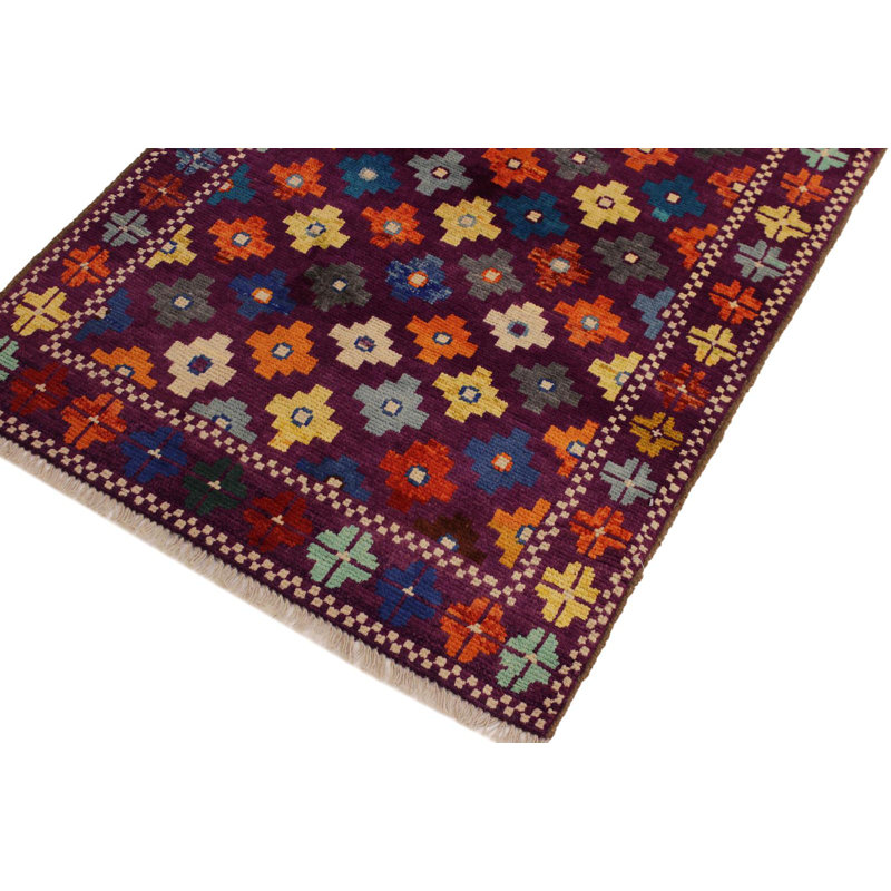 Tapis géométrique beige / mauve / rouge en laine noué à la main à motif géométrique 3 pi 4 po x 4 pi 11 po Laudalino