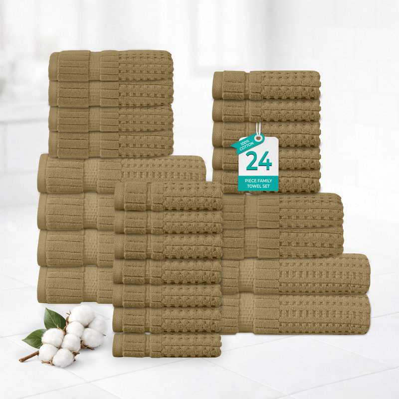 Ensemble de serviettes 24 pièces Willow - 100% coton peigné, qualité supérieure 630 g / m², lin, ultra-doux et très absorbant (6 serviettes de bain, 6 serviettes à main, 12 serviettes de toilette)
