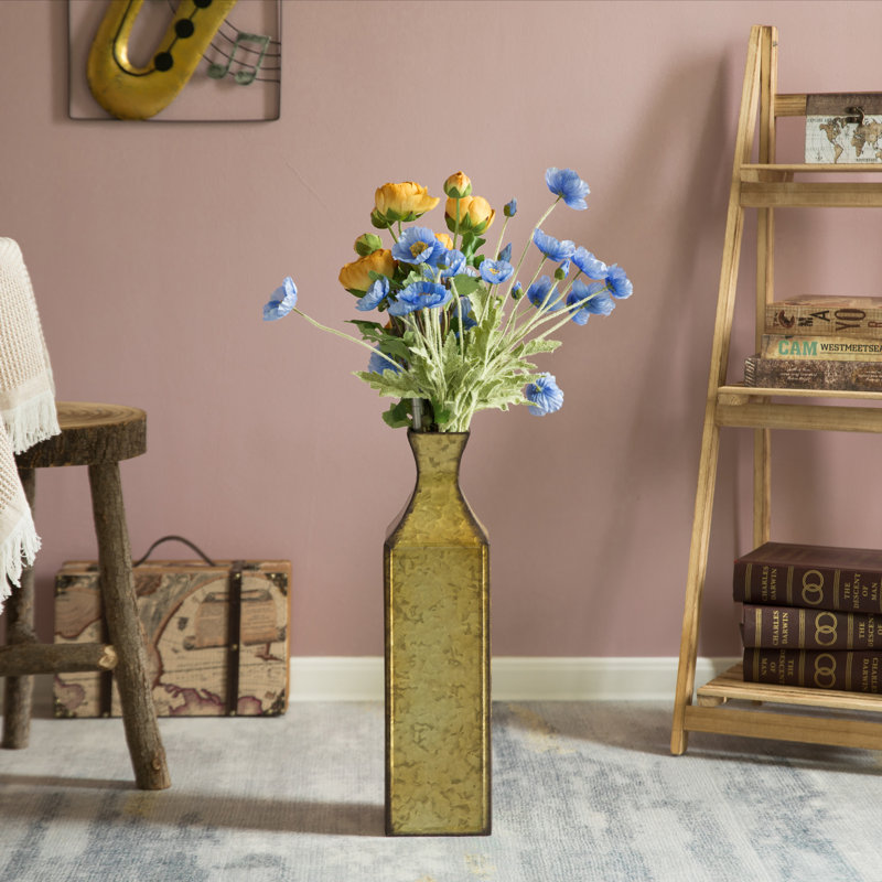 Decorative Antique Style Metal Bottle Shape Gold Floor Vase For Entryway, Living Room Or Dining Room, Large