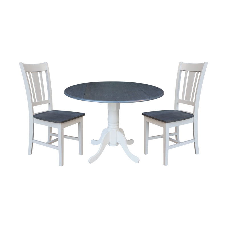 Khodor Solid Wood Top Pedestal Dining Set, Heather Gray/White