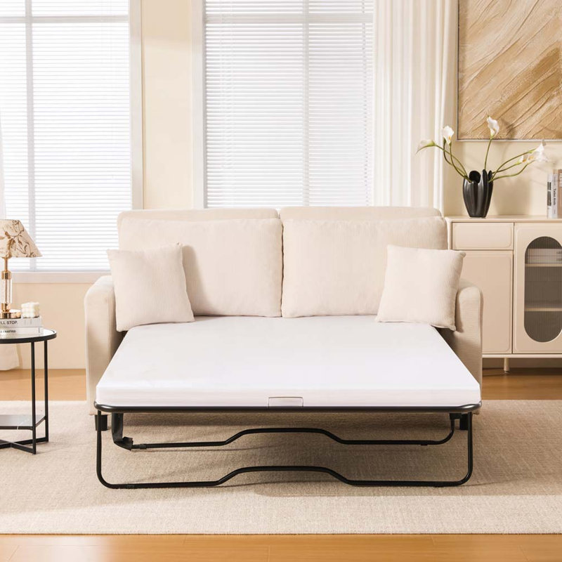 Canapé-lit en chenille rembourré avec canapé-lit et matelas, Beige