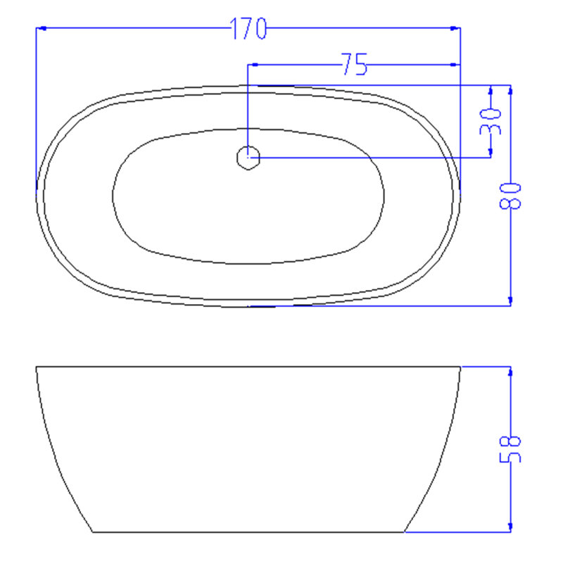 Ramiro 1750mm x 620mm Soaking Acrylic Bathtub