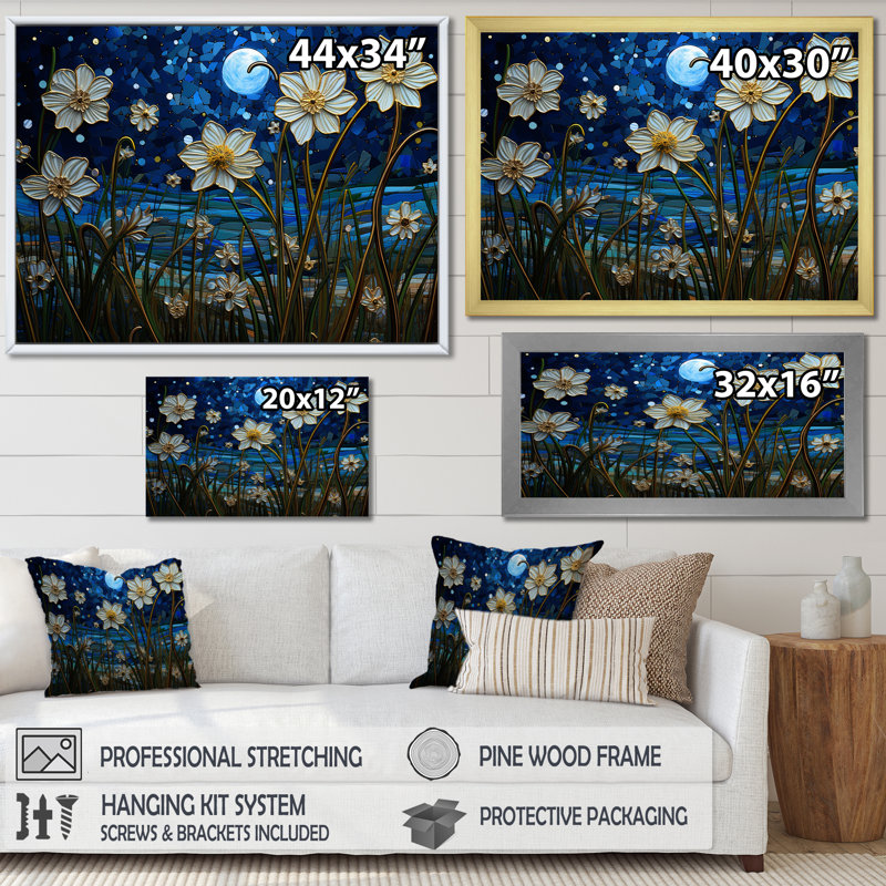Impression sur toile Moonlight Flower Field Dreams I, H 16 po x l 32 po x P 1 po, Toile tendue