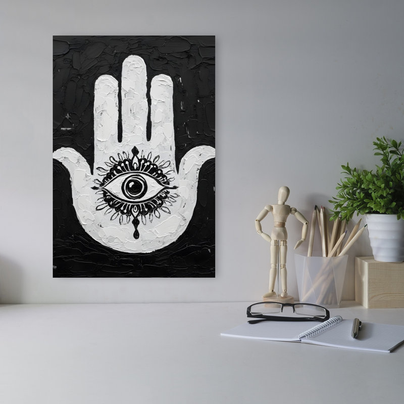 Hamsa Hand Reactive Evil Eye Ethereal Modern Organic Butterfly Lotus Nature Wall Art Print 1 Piece Wrapped Canvas Wall Art