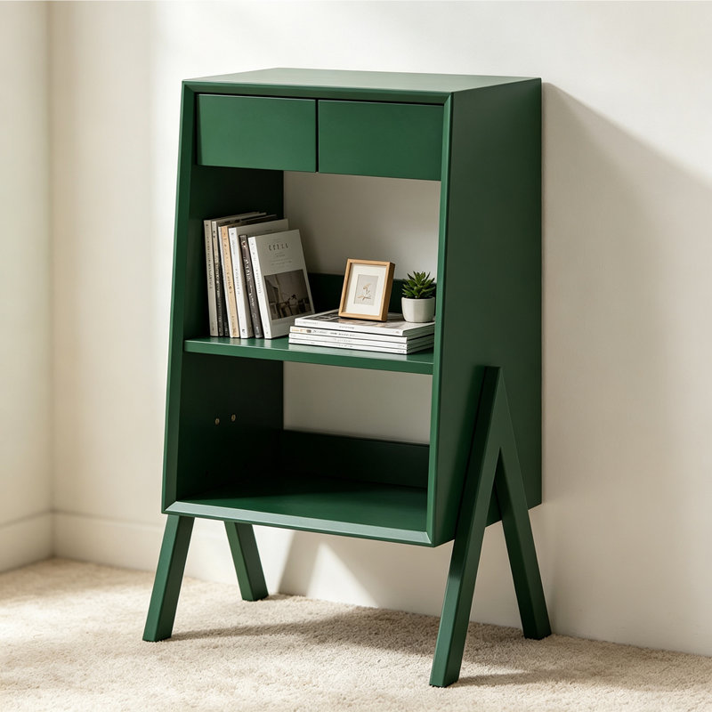 Bibliothèque à livres inclinée en bois d'hévéa, Vert