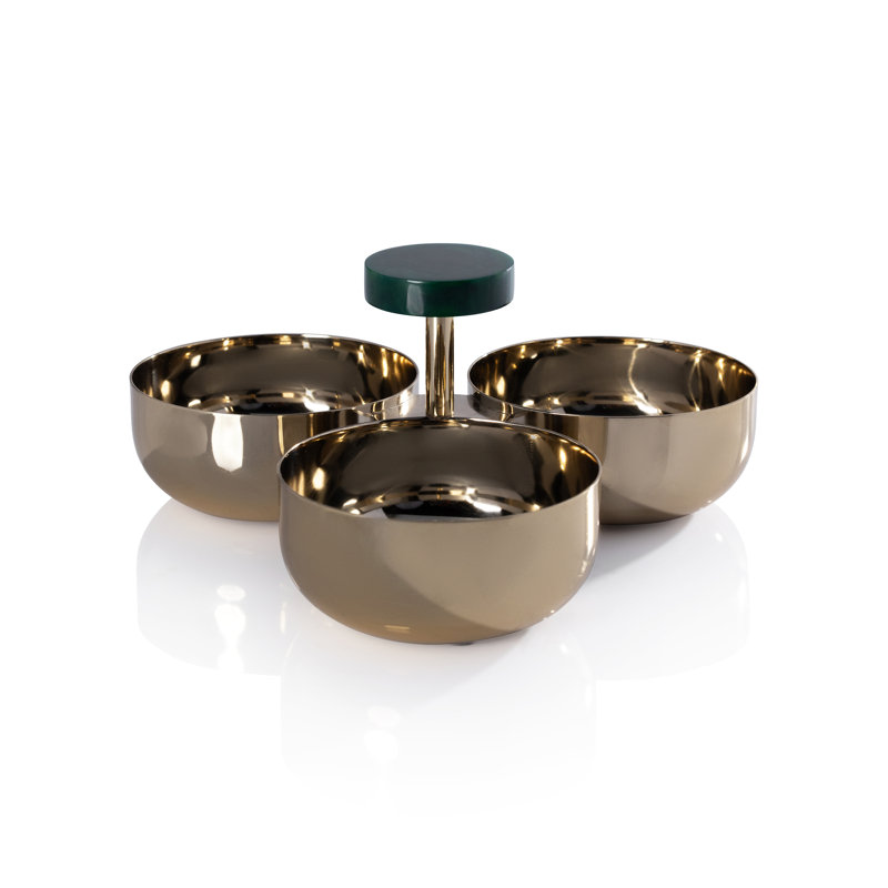 Gomez Stainless Steel Condiment Set, Gold w/ Green Accent