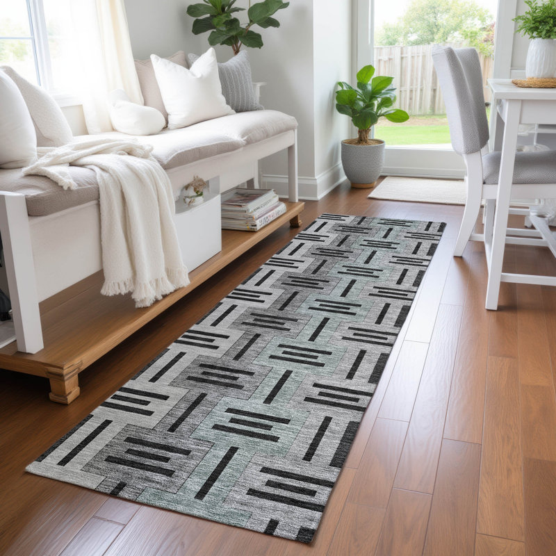 Machine Washable Indoor/Outdoor Chantille ACN2556 Mid-Century Modern Rug, Runner 2'3" x 7'6", Black