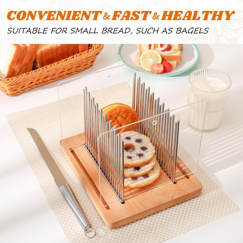 Bread Slicer, Bread Slicer For Homemade - Bread Cutting Guide Adjustable, Stainless Steel Slicing Guide, Durable And Stable Wooden Structure With Bread Knife