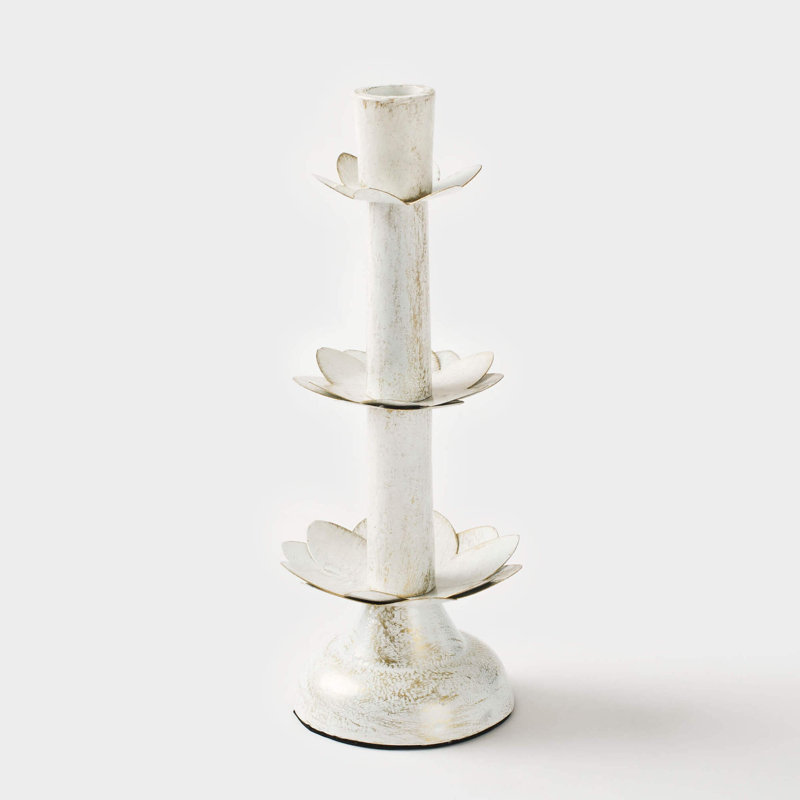 Metal Tabletop Candlestick, 11" H x 5" W x 5" D, White