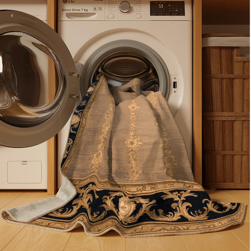 Machine Washable French Brown Area Rug, Rectangle 6' x 9'