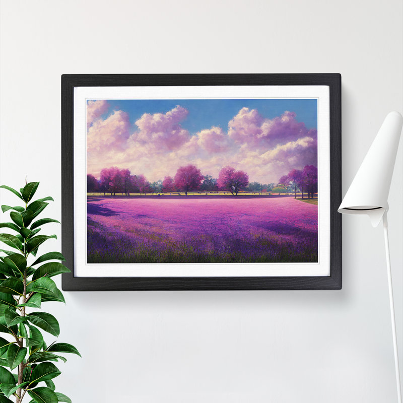 Lush Bluebell Field - Single Picture Frame Painting, 46cm H x 64cm W x 2cm D, Black